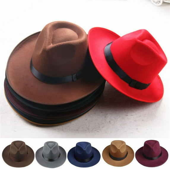 Dengjunhu Classic Fedora Hat for Men Women Wool Felt Wide Brim Hat Retro Wide Brim Floppy Panama Hat