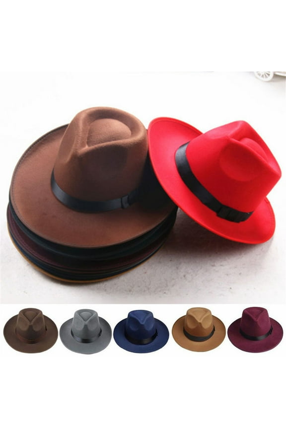 Classic Fedora Hat for Men Women Wool Felt Wide Brim Hat Retro Wide Brim Floppy Panama Hat