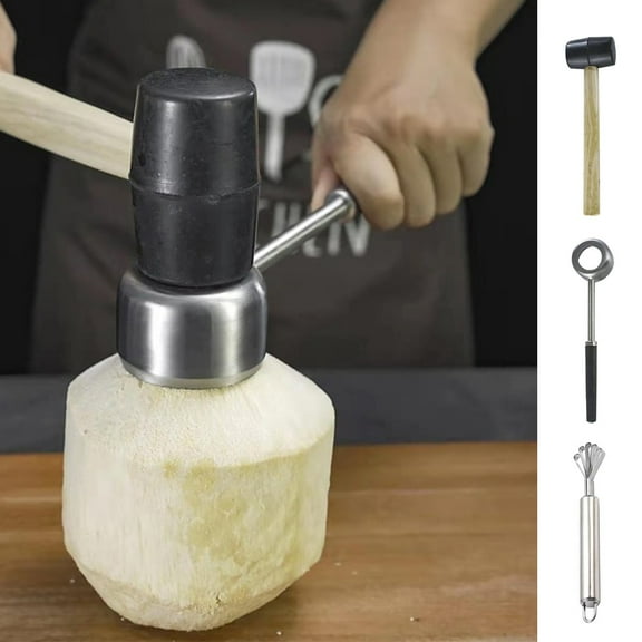 Dengjunhu Coconut Opener Food Grade Rust-proof Stainless Steel Coconut Shell Cracker Meat Removal Kitchen Gadget for Home