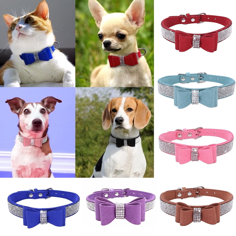 Dengjunhu Crystal Dog Collar with Bow Tie Rhinestone Puppy Collars