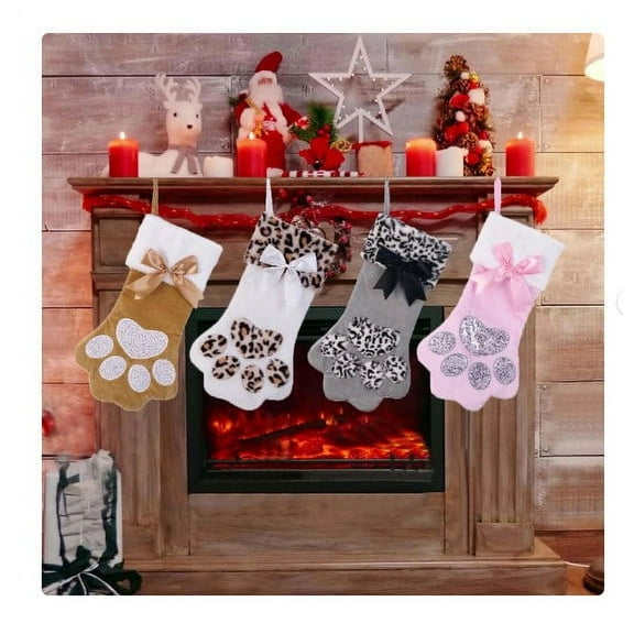 Dengjunhu Dog Cat Paw Christmas Stockings, Plush Hanging Socks for Holiday and Christmas Decorations