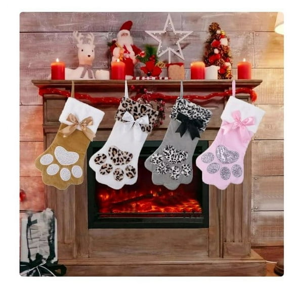 Dengjunhu Dog Cat Paw Christmas Stockings, Plush Hanging Socks for Holiday and Christmas Decorations