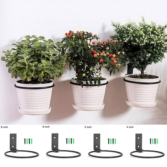 Dengjunhu Flower Pot Holder Ring Wall Mounted Metal Planter Hooks Hangers Wall Bracket, Black 4 Sizes Optional