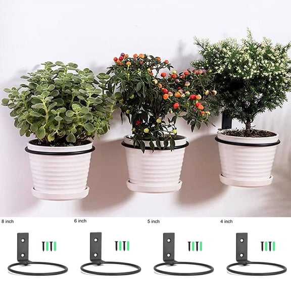 Dengjunhu Flower Pot Holder Ring Wall Mounted Metal Planter Hooks Hangers Wall Bracket, Black 4 Sizes Optional