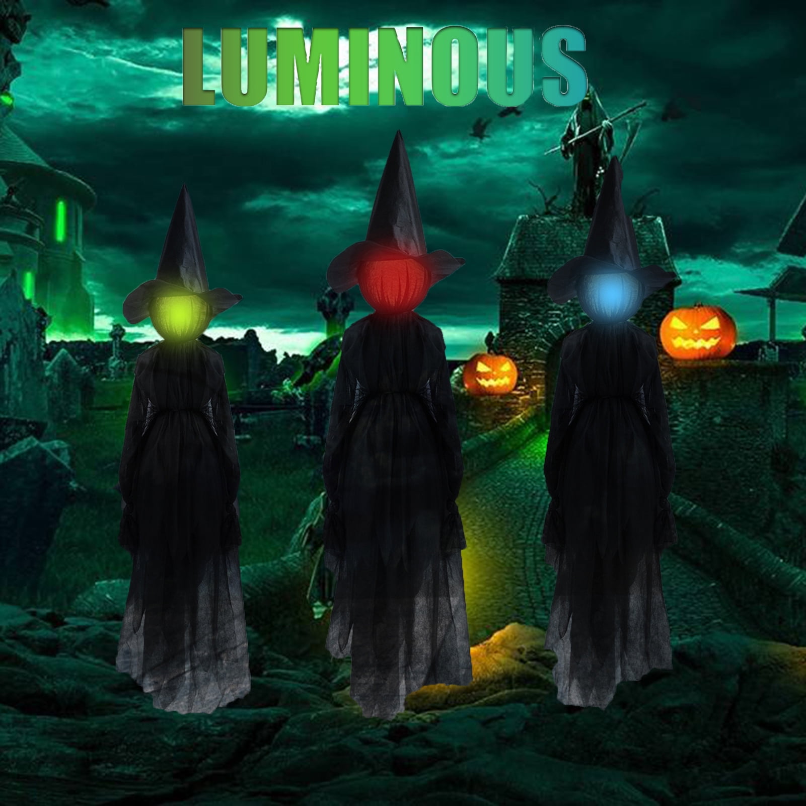 Dengjunhu Halloween Decorations, Set of 3 Lighted Halloween Witch with