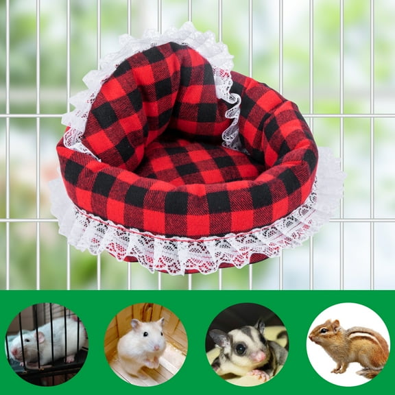 Dengjunhu Hamster Bed Lace Edge Plaid Design Warm Christmas Hamster House Cute Pet Sofa for Winter