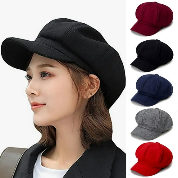 Dengjunhu Newsboy Hats for Women, Women Newsboy Hats Winter Woolen Retro Solid Color Fashion All-Match Newsboy Cap