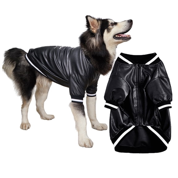 Dengjunhu Pet Jacket Zipper Closure Windproof Fashion Outwear Dog Faux Leather Jacket Coat for Large Dogs