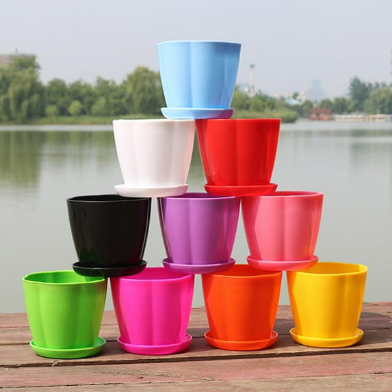 Dengjunhu Plastic Plant Pot Planter Flower Pot with Pallet Tray Saucer for Decoration of Home Office Desk Garden Flower Shop