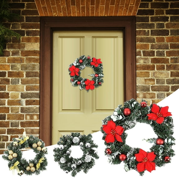 Dengjunhu Pre-Lit Artificial Christmas Wreath,LED Lights,Decorated with PVC Snow Bristle Pine Cone,Frosted Branches,Christmas Collection Round Garland Decor for Front Door