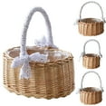 thumbnail image 1 of Dengjunhu Wicker Rattan Flower Basket, Willow Handwoven Basket with Handle and Plastic Insert, Easter Eggs Candy Basket Wedding Flower Girl Baskets for Home Garden Decor, 1 of 7