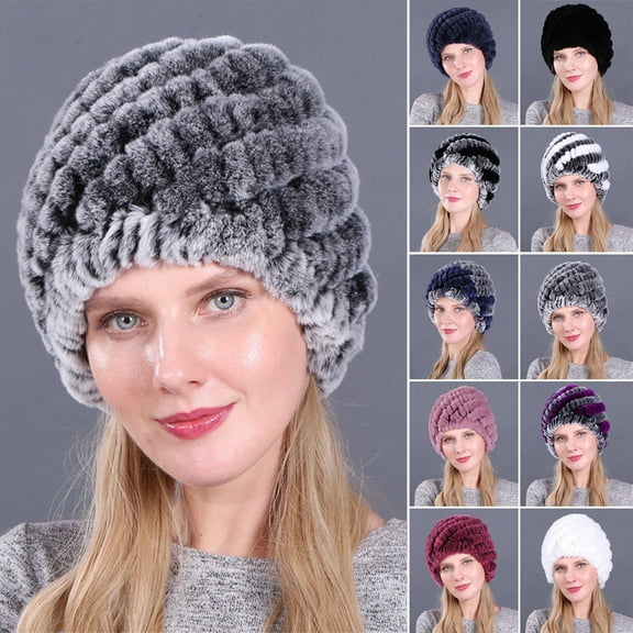 Dengjunhu Winter Faux Rabbit Fur Beanie Hats for Women Soft Hat Classic Russian Thickened Warm Cap