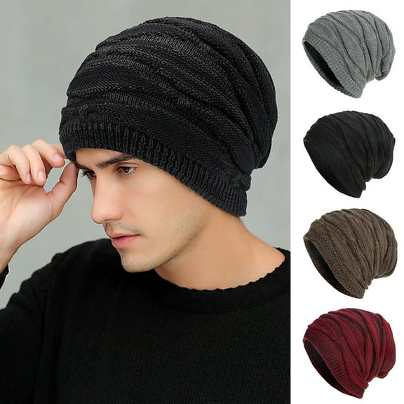 Dengjunhu Winter Knit Beanie Hats for Men, Plush Lined Chunky Cap Soft Stretch Cable Knit Warm Slouchy Beanie Hat