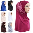 thumbnail image 1 of Dengjunhu Women One Piece Muslim Hijab Lace Applique Head Wrap Scarf Shawl with Rhinestones, 1 of 7