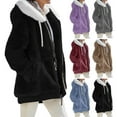 thumbnail image 1 of Dengjunhu Women's Faux Fur Fleece Coat, Fall and Winter Fashion Short Furry Plush Warm Jacket with Hood, 1 of 8