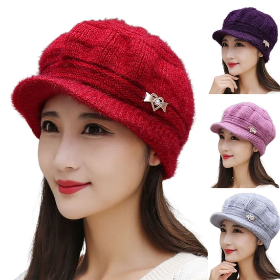 Dengjunhu Women's Winter Warm Hat Crochet Slouchy Beanie Knitted Caps with Visor