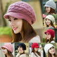 thumbnail image 1 of Dengjunhu Womens Hats Winter Beanie with Brim Warm Cable Knit Newsboy Cap Autumn Winter Short Brim Dome Hat for Outdoor, 1 of 8