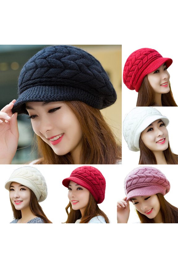 Womens Knit Visor Beanie Newsboy Cap Winter Warm Hat Cold Snow Weather Girl