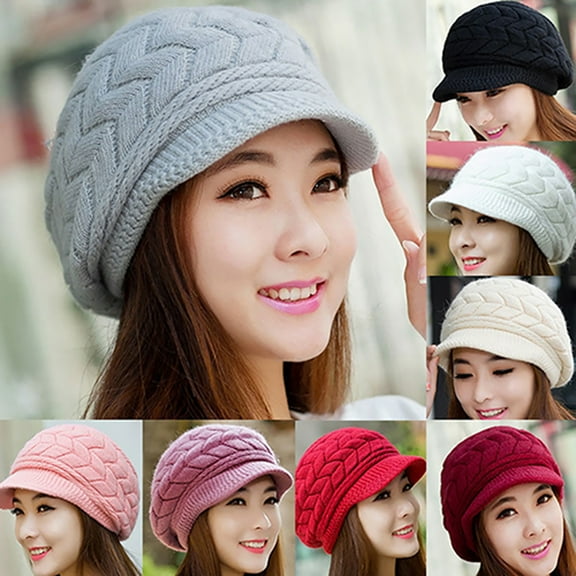 Dengjunhu Womens Winter Beanie Hat Warm Knitted Slouchy Wool Hats Cap with Visor