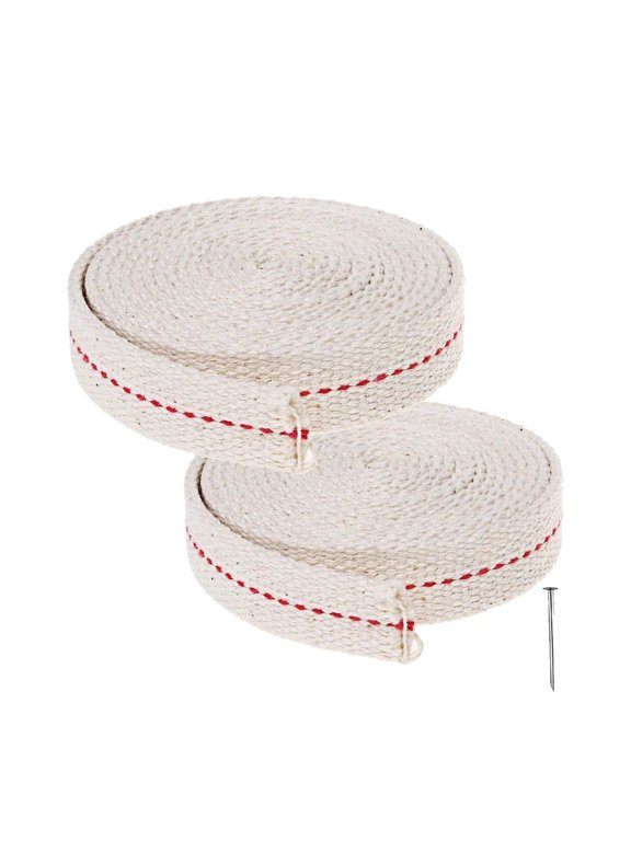 Dengmore 0.78 Inch Flat Wide 3.28 ft Long Cotton Oil Lamp Wick with Red Stitch, 2 Roll