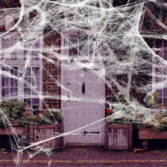 Dengmore 10 Sqft Halloween Spider Web Decorations Super Stretch Spider Web Cobwebs Outdoor Decor Halloween Party Supplies