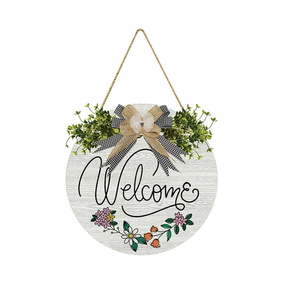 Dengmore 11.8 Inch Welcome Sign for Front Door Spring Flowers Door Hanger Rustic Welcome Hanging Sign for Porch Farmhouse Entryway Home Decor