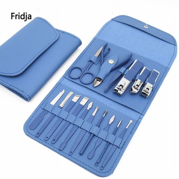 16pcs/set Nail Cutter Set Stainless Steel Nail Clipper Nail Scissors Cutter Tweezers Trimmer Ear Pick Grooming Kit Folding Bag Manicure Set Nail Care