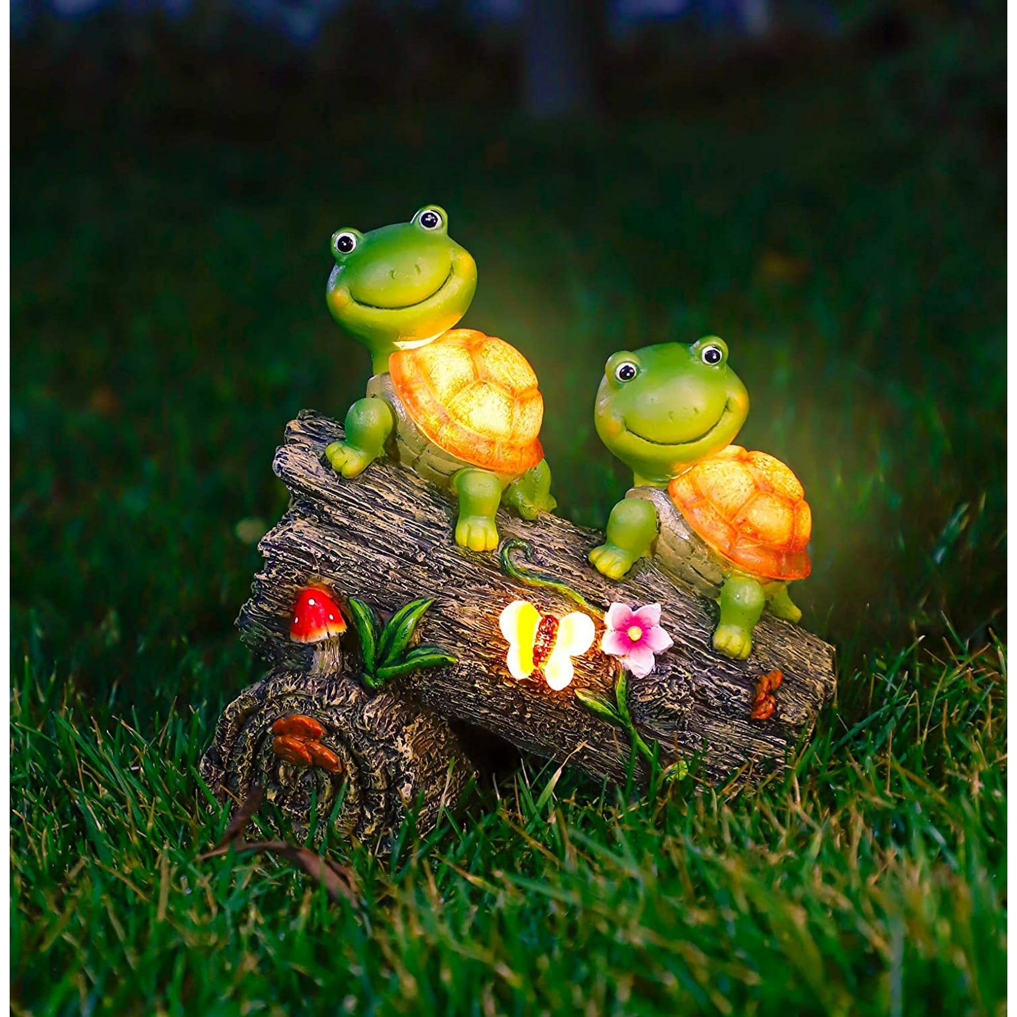 Dengmore 1PC Garden Turtle Statue Solar Resin Animal Sculpture Outdoor Lawn Courtyard Large Solar Garden Resin Figurines Ornament Frog Face Turtles