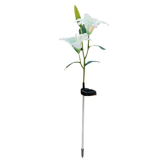 Dengmore 2 Lily Flowers Outdoor Solar Lights Waterproof Multicolor Changing with Solar Panel for Garden Patio(1pcs)