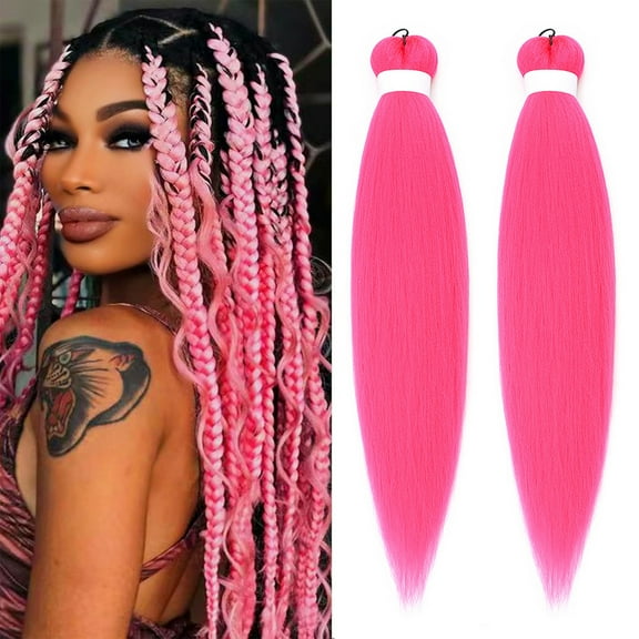 Dengmore 2 Packs Pink Braiding Hair Extensions, Synthetic Pre-Stretched Purple Braiding Hair for Braids Halloween Stage Performances, 12 Colors for Choose