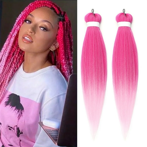 Dengmore 2 Packs Pink Braiding Hair Extensions, Synthetic Pre-Stretched Purple Braiding Hair for Braids Halloween Stage Performances, 12 Colors for Choose