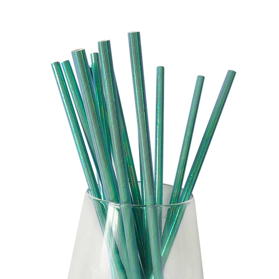 Dengmore 200pc Striped Colored Paper Straws Disposable Biode gradable Paper Straws Blue