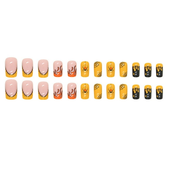 Dengmore 24Pcs Press on Nails Medium Design, Holiday Halloween Styles Full Cover False Nail, Ghost Spooky Party Decoration Adhesive Nail Art Set Acrylic Nails for Women and Girls