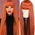 thumbnail image 1 of Dengmore 25.6 Inch Orange Long Straight Wig with Bangs Synthetic Hair Wigs for Women Natural Replacement Wigs Premium Soft Wig for Daily Cosplay Party Valentines Play Costume, 1 of 9