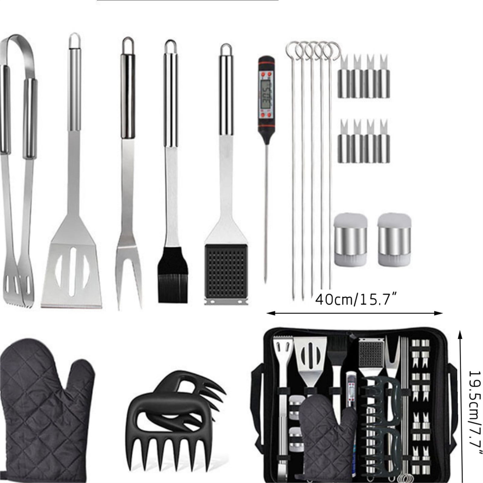 25-Piece Stainless Steel BBQ Tool Set with Black Carrying Bag