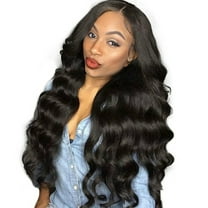 Dengmore 26.8 Inch Long Curly Black Wig for Women Middle Part Natural Crimps Curls Hair Replacement Wigs with 2 Adjustable Straps & Inner Cap Mesh Synthetic Wigs Deep Wave Wig