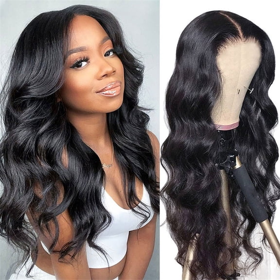 Dengmore 26Inch Long Black Wavy Wigs for Women Middle Part Culy Wavy Wig Lace Wig Natural Looking Daily Party Christmas Uses
