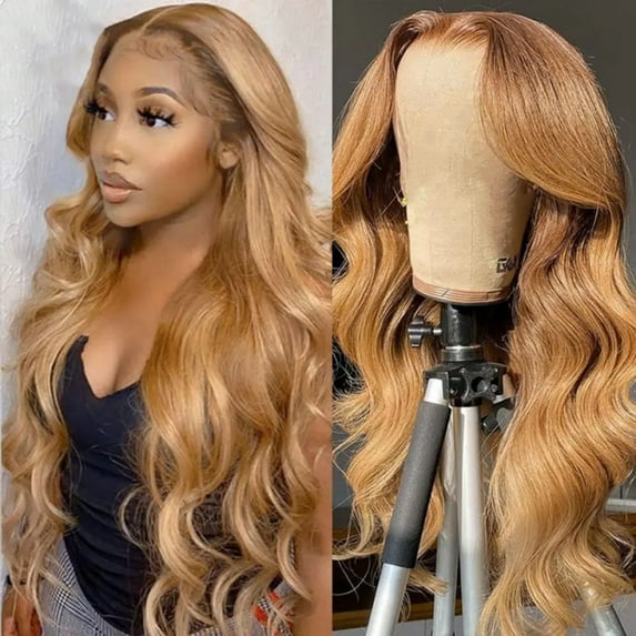 Dengmore 26Inch Long Gold Wavy Wigs for Women Middle Part Culy Wavy Wig Lace Wig Natural Looking Daily Party Christmas Uses