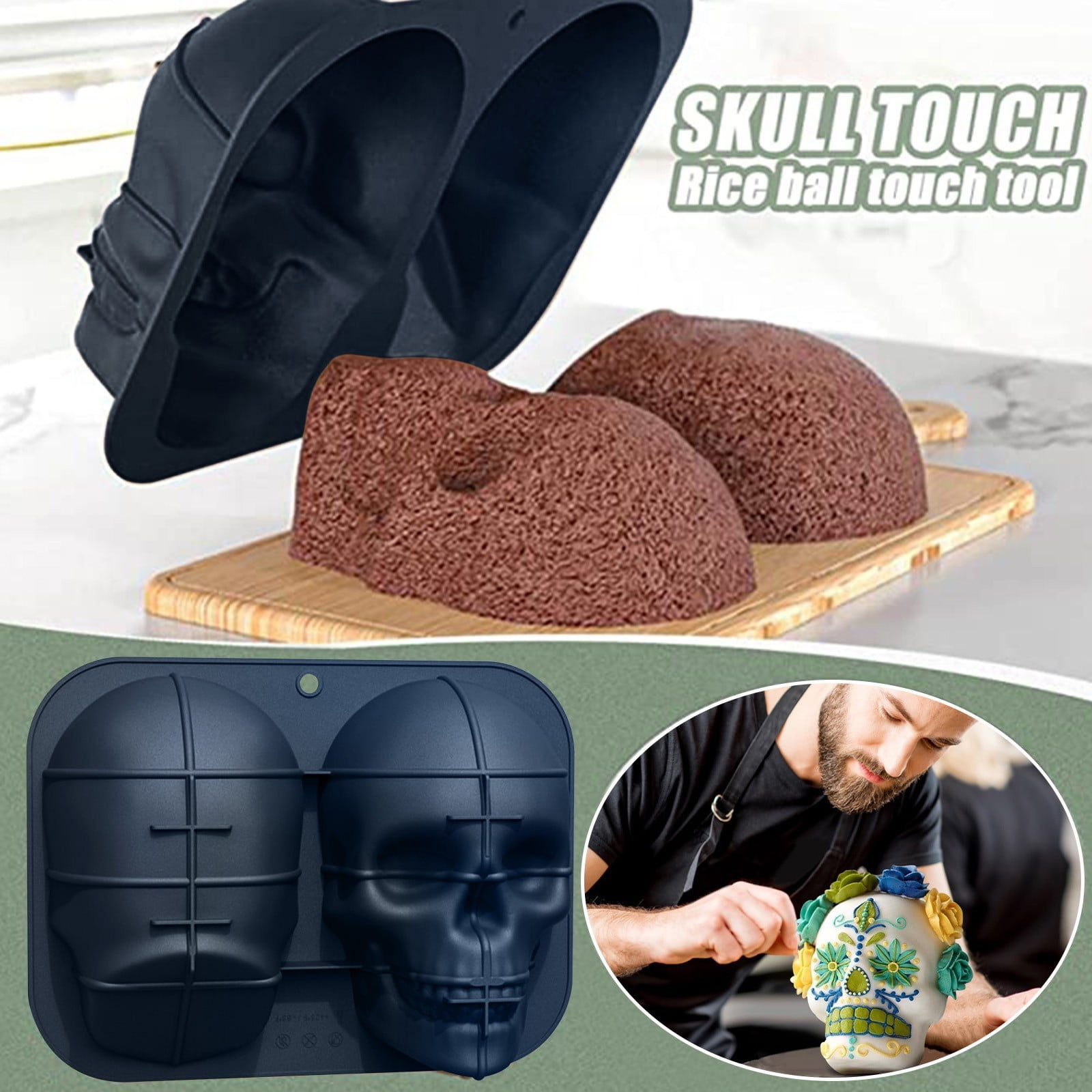 Mchoice Extra Large Silicone Skull Cake Mold Haunted Skull Baking Cake Pan  for Halloween and Birthday Party 