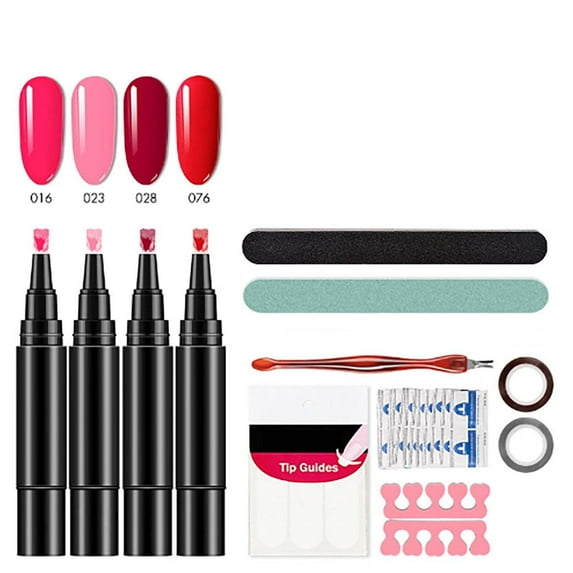 Dengmore 3-in-1 Nail Gel Pen Set with 6 High Pigment Colors All in One Base Color and Top Coat Formula Quick Drying for Travel and Home Manicure 5ml