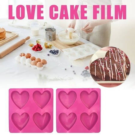 Baofu 4-Hole Heart-Shaped Silicone Mold 2Pcs For Mother's Day Candy Cake Mold Baking