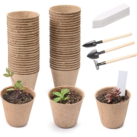 Dengmore 50 Pack Seed Starter Kit Seed Starting Pots Seedling Trays Gardening Germination Tray Plant Seed Starter with Plant Label Planting Paper Tray Seedling Cup