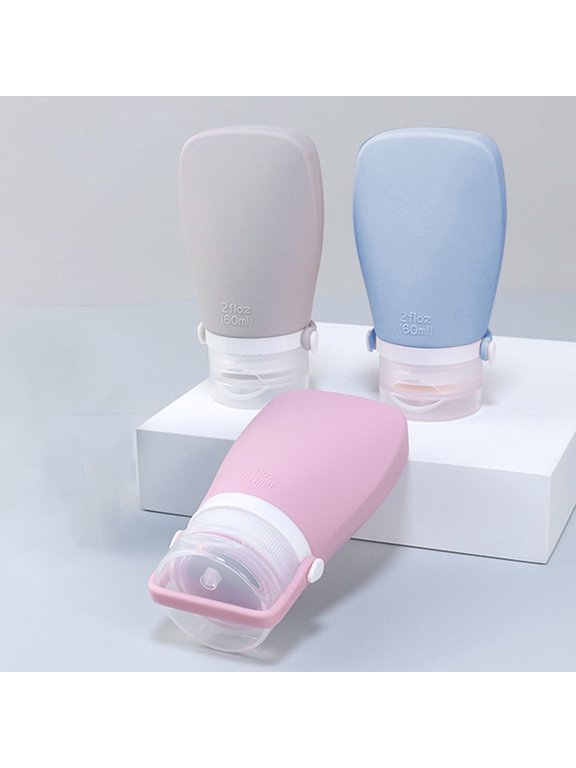 Dengmore 3 Pack 60ml Travel Plastic Clear Keychain Bottles Leakproof Empty Containers Flip Cap