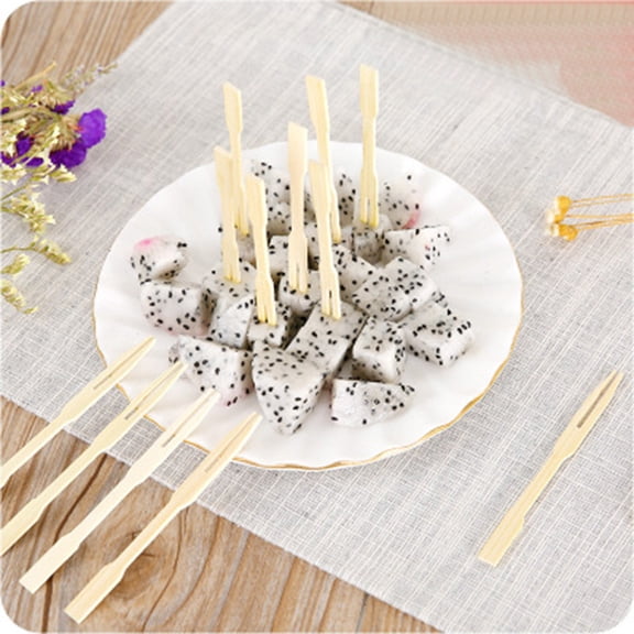 Dengmore 80PCS Disposable Bamboo Catering Forks Fruit Stick Finger Food Pick for Kitchen