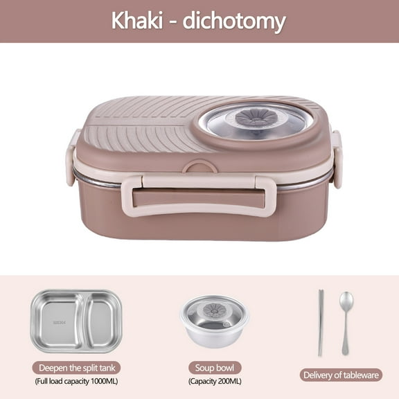 Dengmore Back to School Sealed Portable Lunch Box Stainless Steel Lunch Box Office Worker Student Lunch Box Sealed Lunch Box With Soup Bowl Student Tableware Compartment Insulation Lunch Box