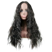 Dengmore Black Mid-length Curly Hair Simulation Wig Ladies Chemical Fiber High Temperature Silk Natural Looking Wigs for Daily Party