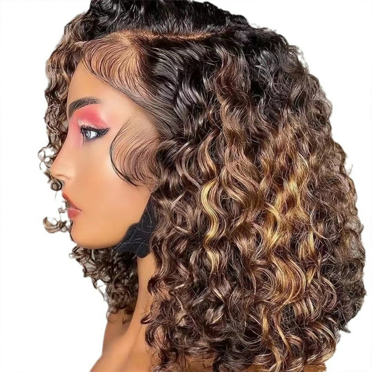 Dengmore Brown Curly Wig Deep Wave Curly Hair Wigs 360 Lace Front