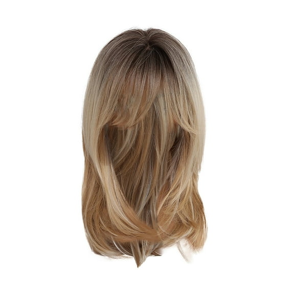 Dengmore Brown Mixed Natural Blonde Wavy Ombre Synthetic Hair Wigs With Bangs For Women