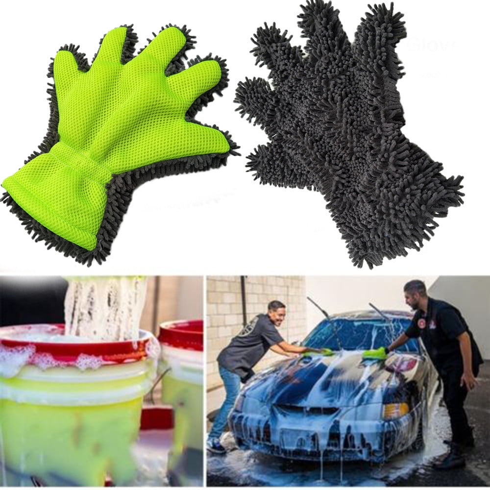Dengmore Car Wash Mitt Scratch Free, 5-Finger Microfiber Wash Mitts, Car  Interior Exterior Cleaning Gloves, Auto Chenille Washing Sponge Kits for  Cleaning Wheel Tight Spot 