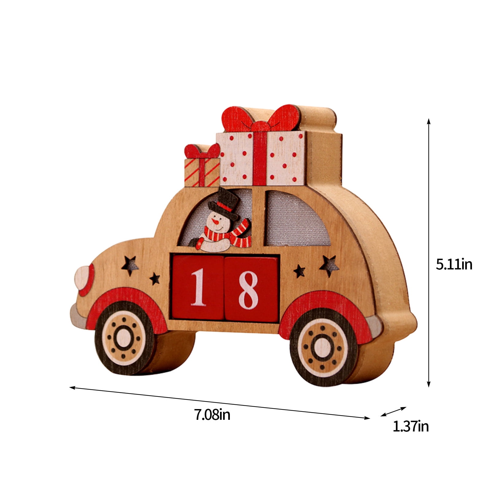 Dengmore Christmas Advent Calendar Car Shape Wooden Calendar Lighted